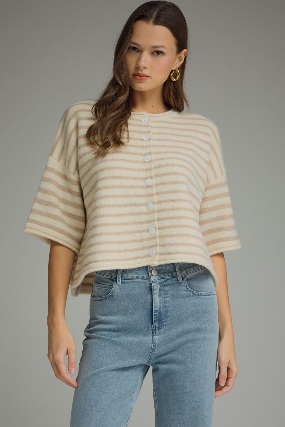 Ecru Stripe Button Up