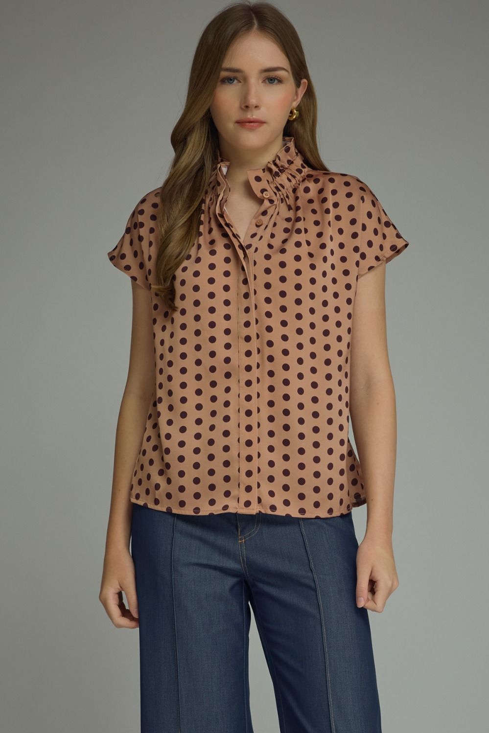 Camel Polka Dot Top