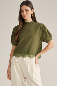 Olive Lace Trim Sweater