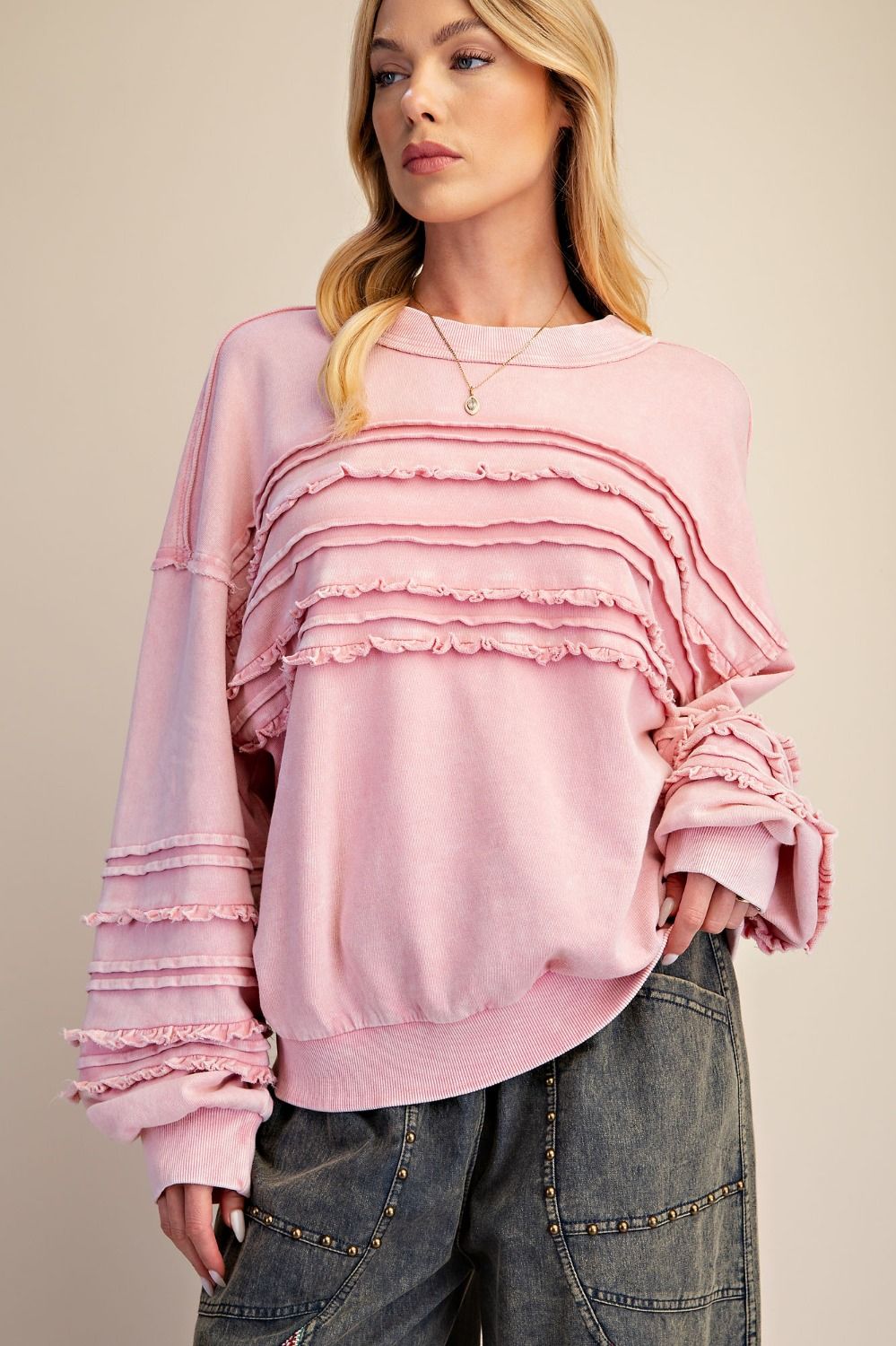 Pink Ruffled Seam Knit