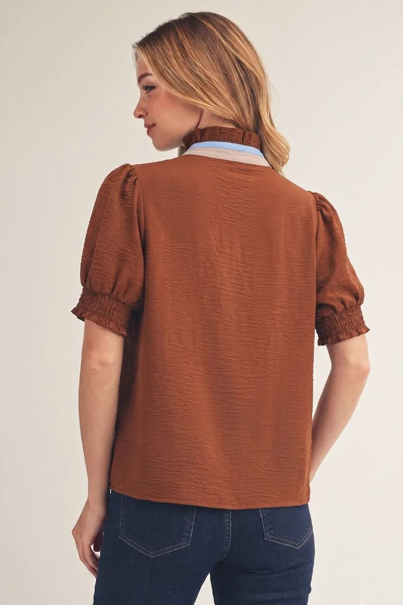 Brown Chic Color block Top