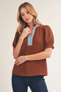 Brown Chic Color block Top