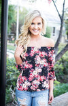 Black Floral Jewel Top