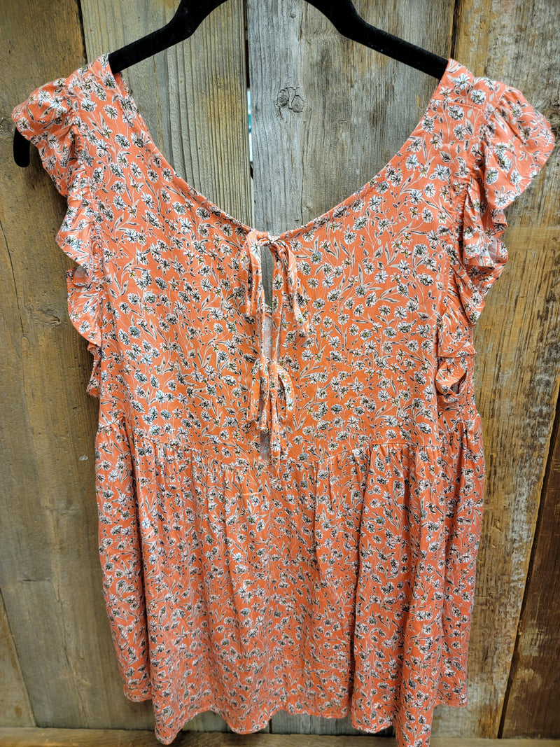 Coral Flutter Sleeve Top