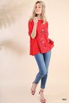 Red Embroidered Top