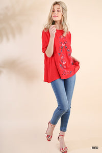 Red Embroidered Top