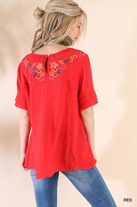 Red Embroidered Top