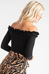 Black Ruffle Off Shoulder Bodysuit