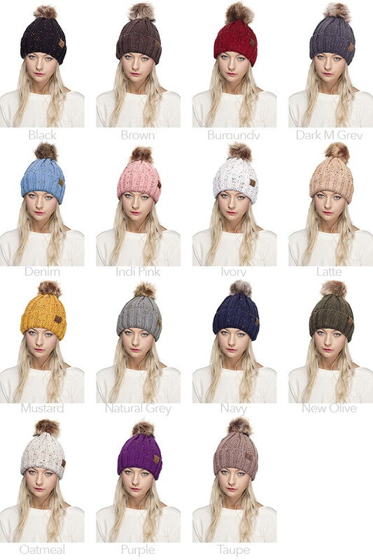 CC Lined Fur Pom Beanie